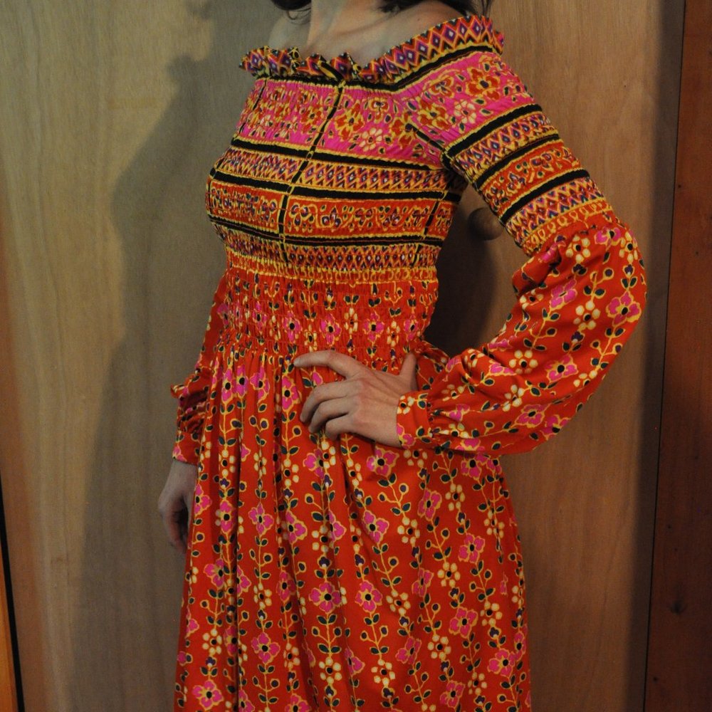 Vintage Oscar de la Renta red/orange polyester dress size xs, 0, 2